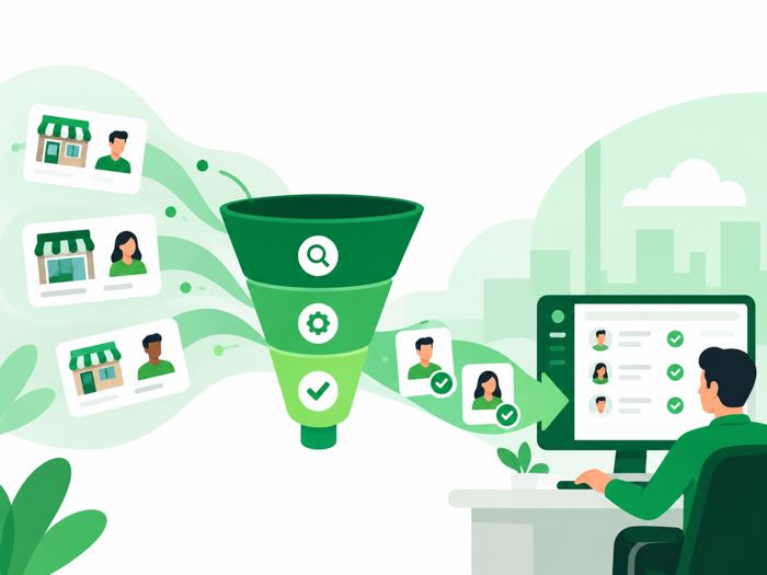 Merchant records passing through a funnel to a buyer's list